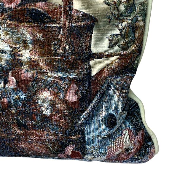 Vintage Spring Tapestry Throw Pillow With Floral & Rustic Design Watering Can - Picture 3 of 8